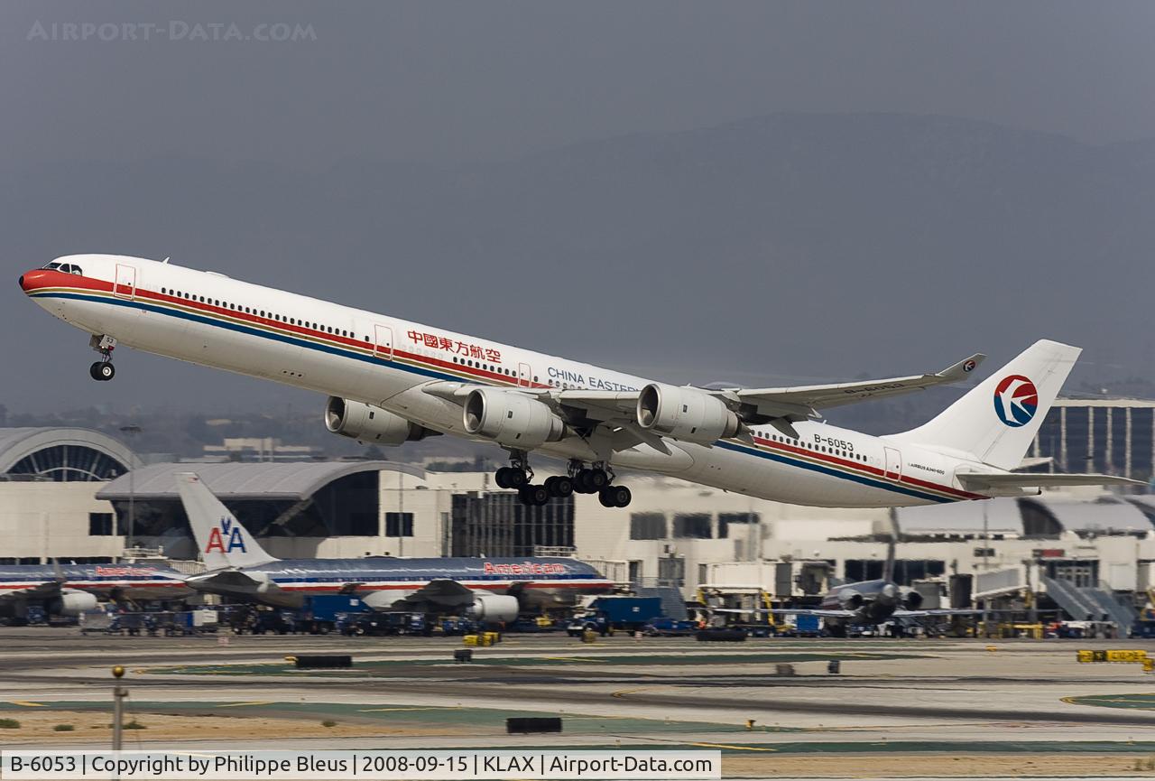 B-6053, 2004 Airbus A340-642 C/N 577, Taking off from rwy 25R.