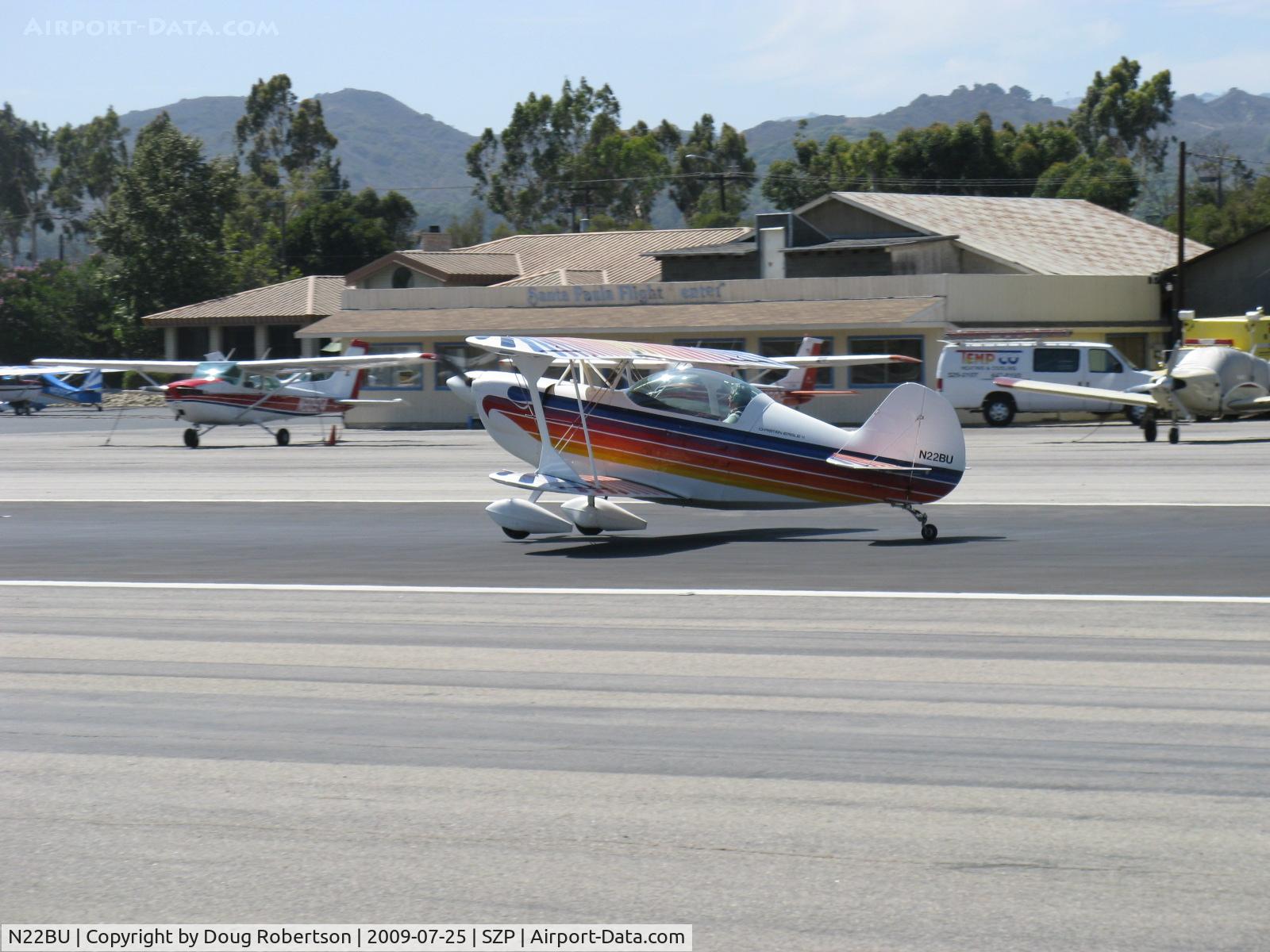 N22BU, 1987 Christen Eagle II C/N BRUNER 0001, 1987 Bruner/Ulmer CHRISTEN EAGLE II, Lycoming AEIO-360, Experimental class, landing roll Rwy 22