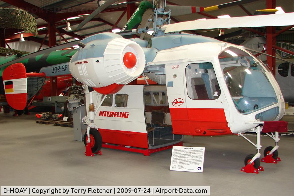 D-HOAY, 1973 Kamov Ka-26 Hoodlum C/N 7001309, Restored Kamov 26 in Interflug colours - Exhibited in the International Helicopter Museum , Weston-Super Mare , Somerset , United Kingdom