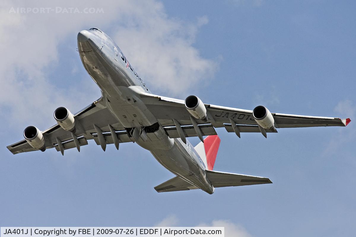 JA401J, 2004 Boeing 747-446F (SCD) C/N 33748, JAL Cargo B747 climbs out of EDDF