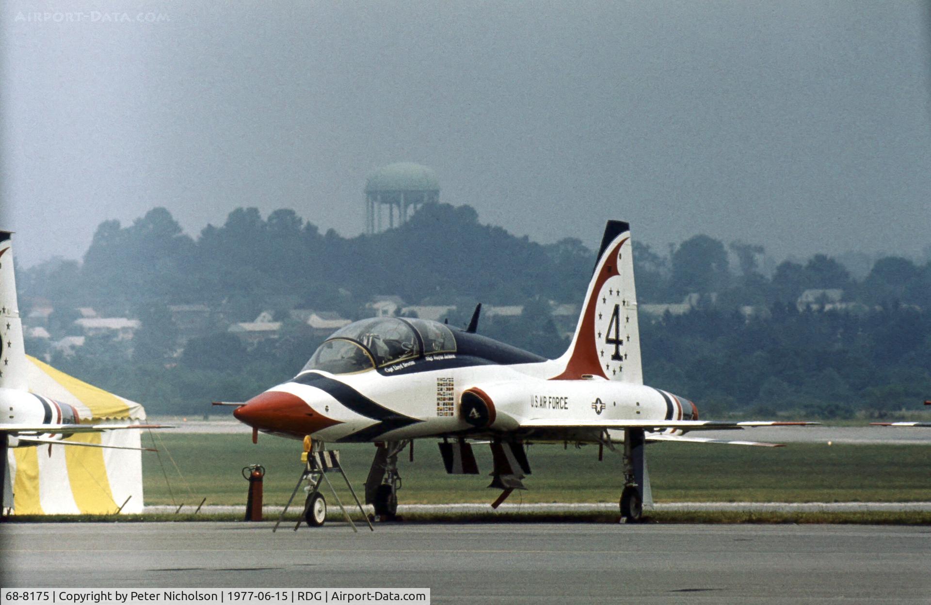 68-8175, 1968 Northrop T-38A Talon C/N T.6180, T-38A Talon, number 4 of the Thunderbirds flight demonstration team, at the 1977 Reading Airshow.