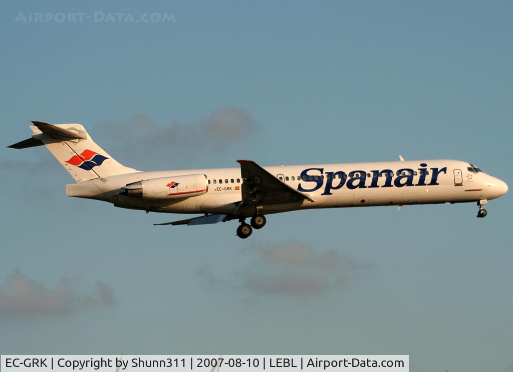 EC-GRK, 1989 McDonnell Douglas MD-87 (DC-9-87) C/N 49827, Landing rwy 25R