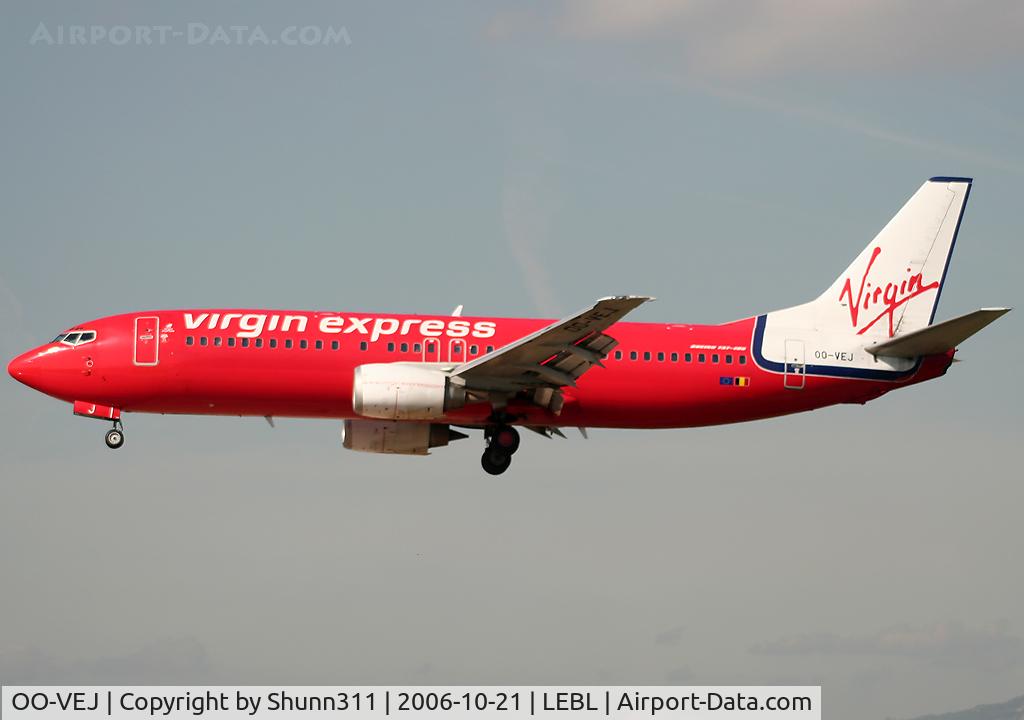 OO-VEJ, 1989 Boeing 737-405 C/N 24271, Landing rwy 25L