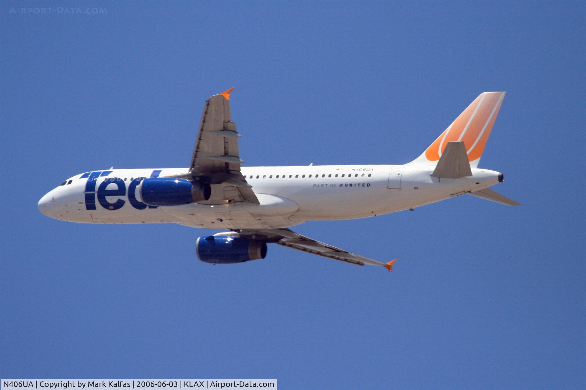 N406UA, 1994 Airbus A320-232 C/N 454, United Airlines A320-232, N406UA departing KLAX 25R.