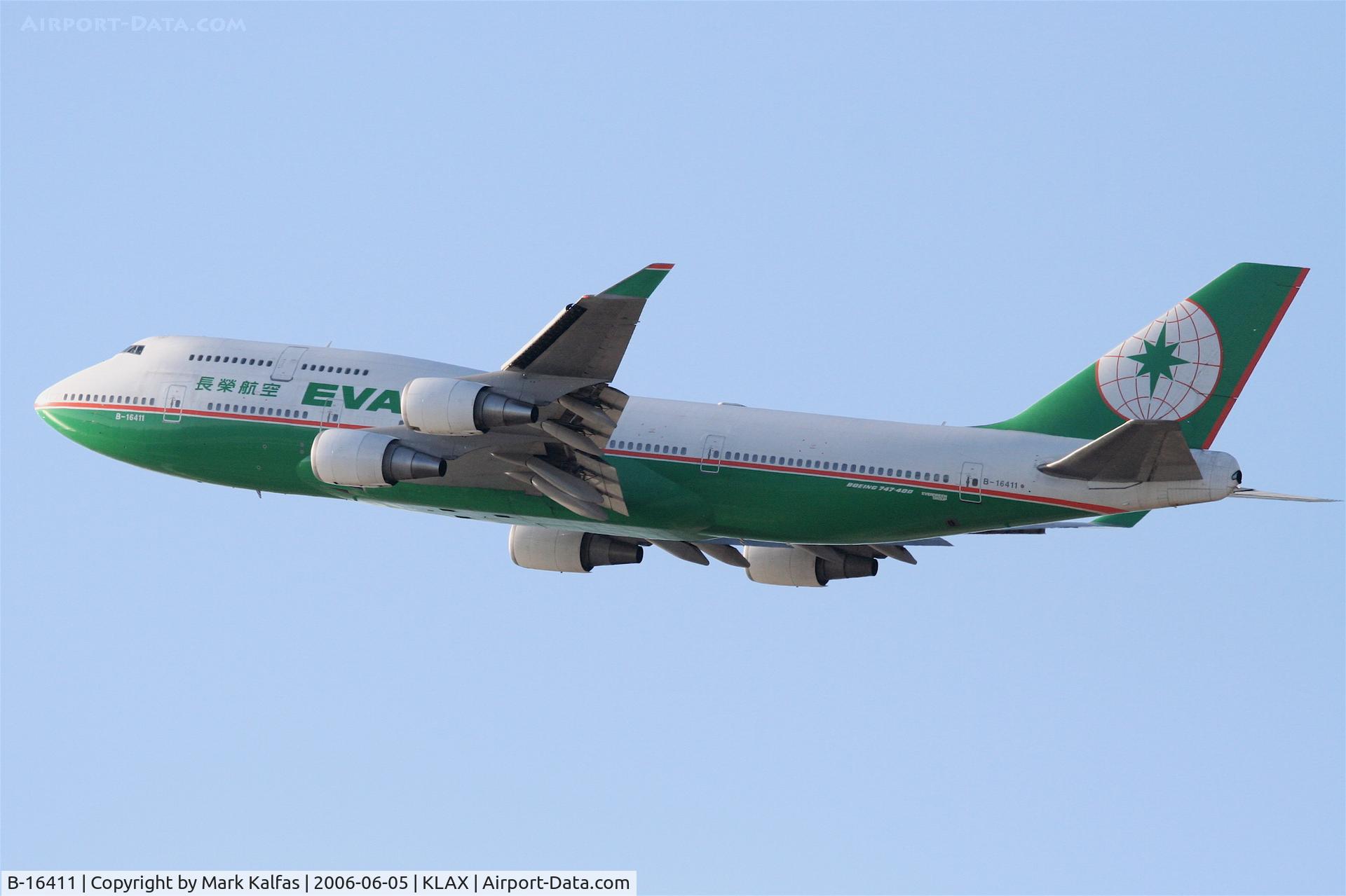 B-16411, Boeing 747-45E C/N 29111, Eva Boeing 747-45E, B-16411 departing 25R KLAX.