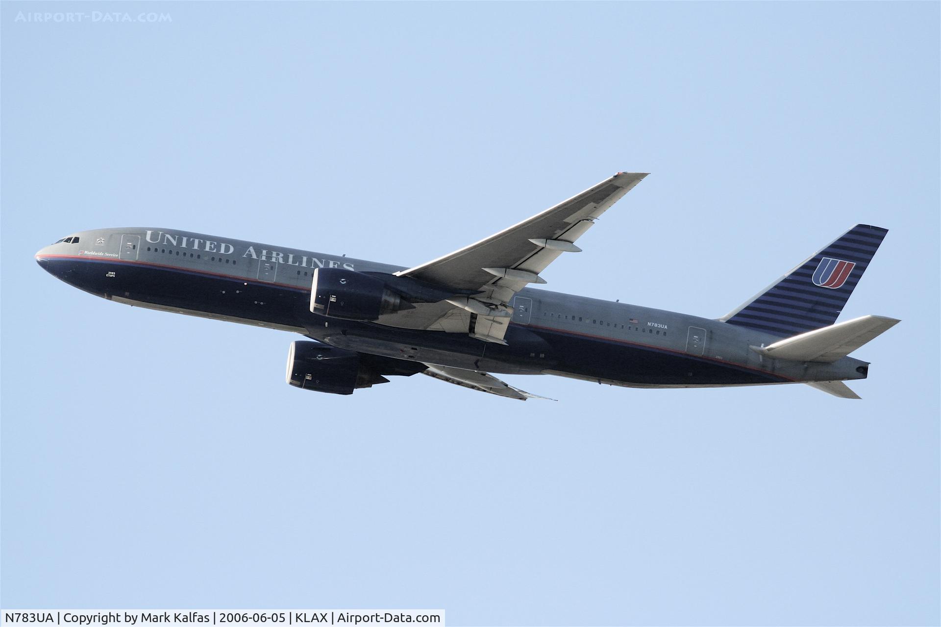 N783UA, 1997 Boeing 777-222/ER C/N 26950, United Airlines Boeing 777-222, N783UA departing KLAX.