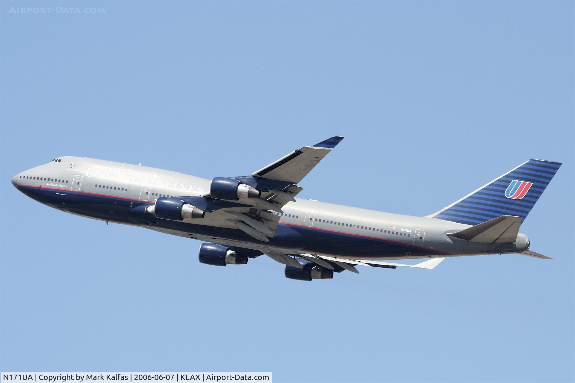 N171UA, 1989 Boeing 747-422 C/N 24322, United Airlines Boeing 747-422, N171UA (Spirit of Seattle II) departing KLAX for RJAA.