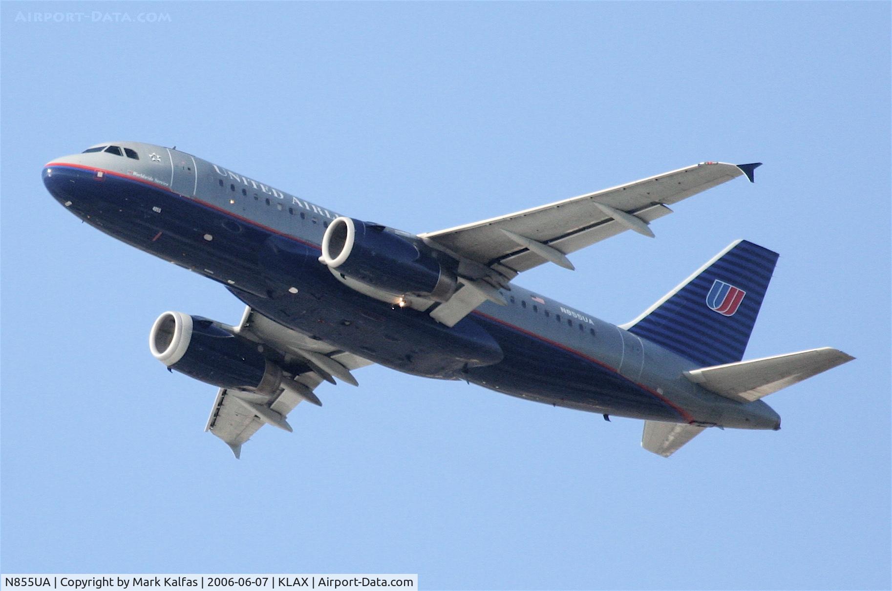 N855UA, 2002 Airbus A319-131 C/N 1737, United Airlines A319-131, N855UA departing KLAX 25R.
