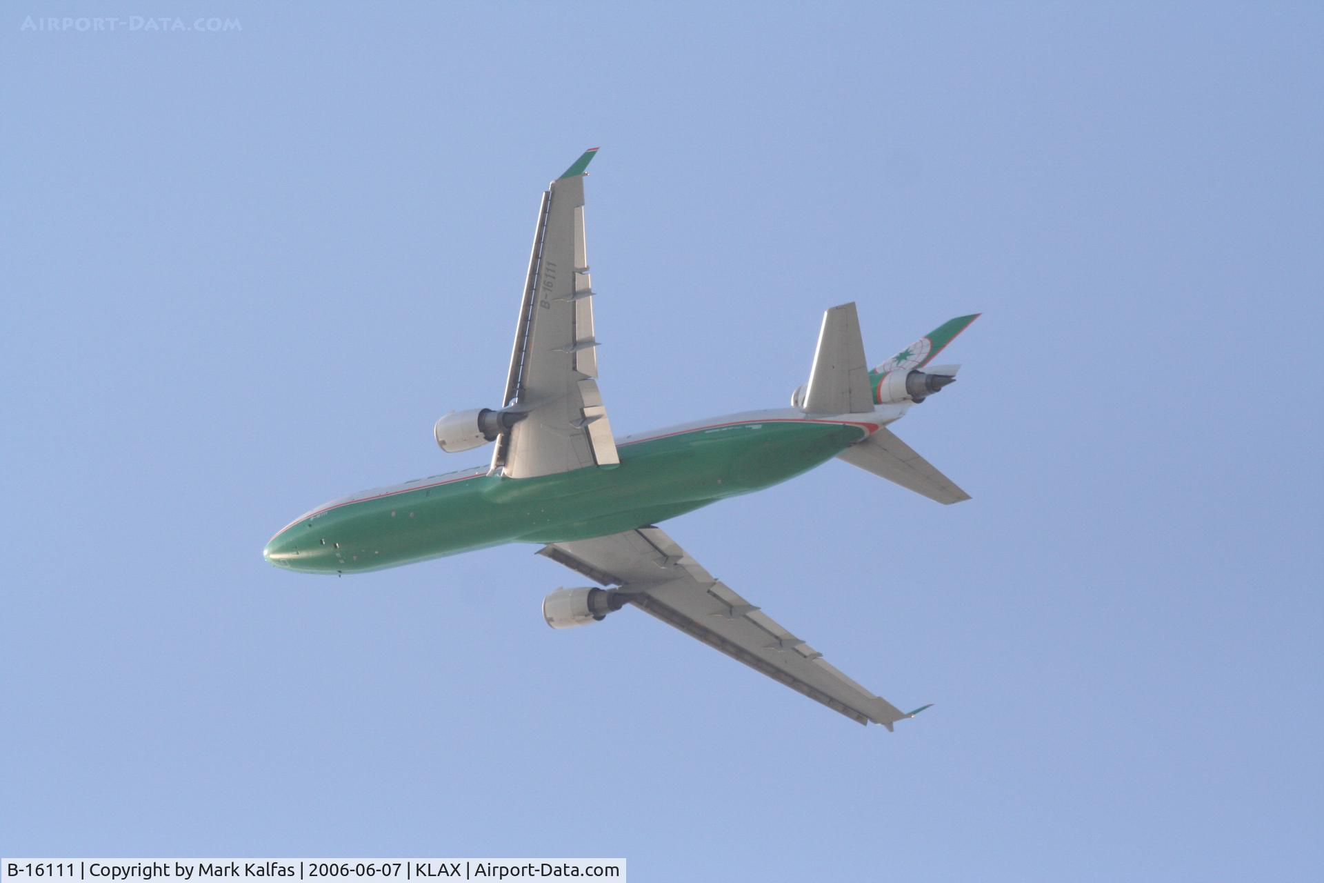 B-16111, 1998 McDonnell Douglas MD-11F C/N 48787, Eva Air Cargo MD-11F, B-16111 departing RWY 25L KLAX