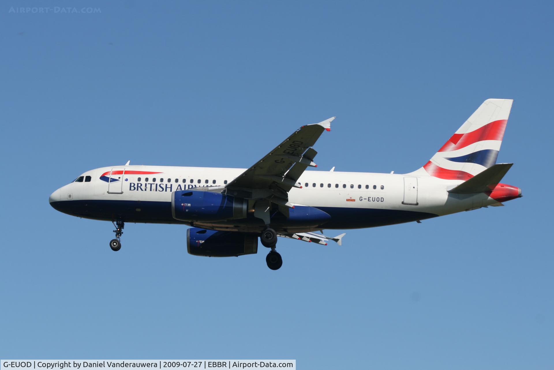 G-EUOD, 2001 Airbus A319-131 C/N 1558, arrival of flight BA392 to rwy 25L