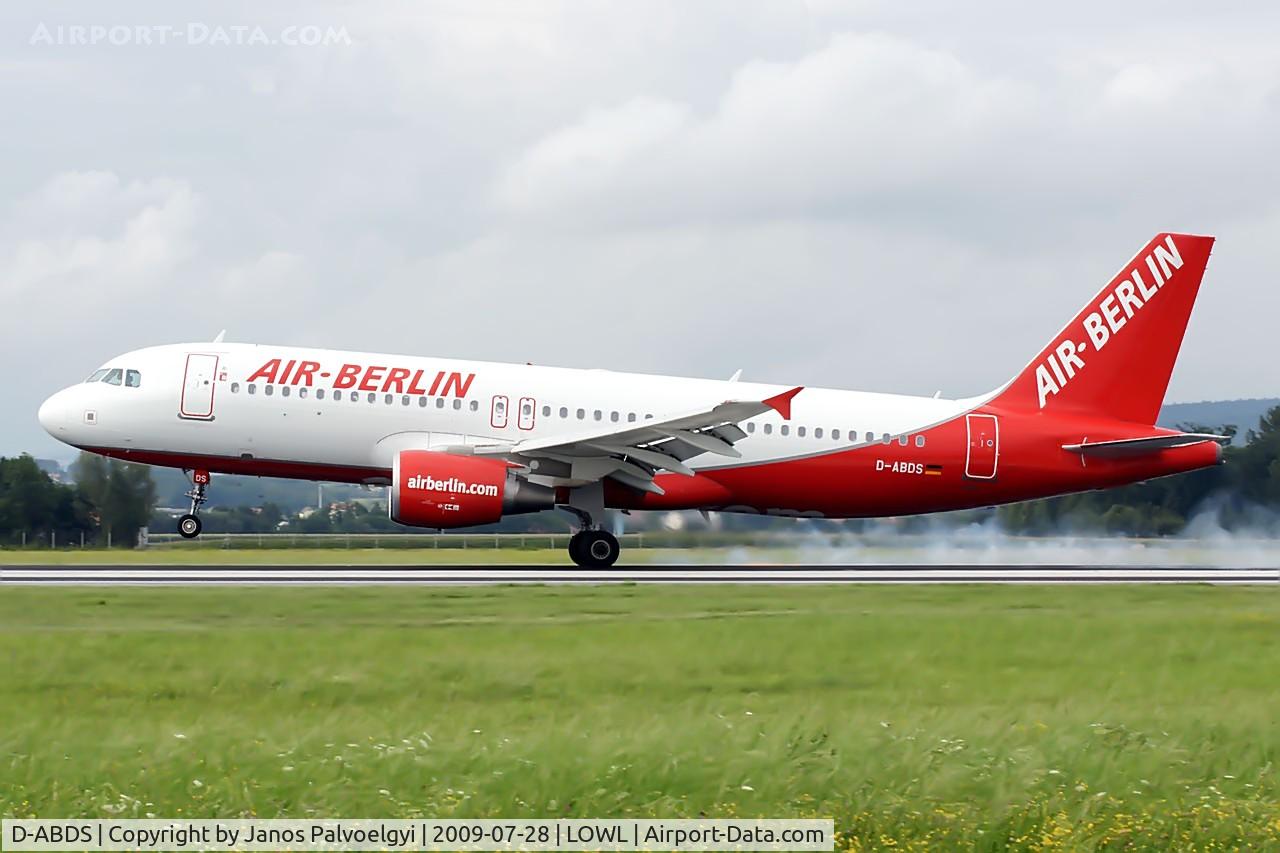 D-ABDS, 2007 Airbus A320-214 C/N 3289, Air Berlin Airbus A320-214 touchdown in LNZ