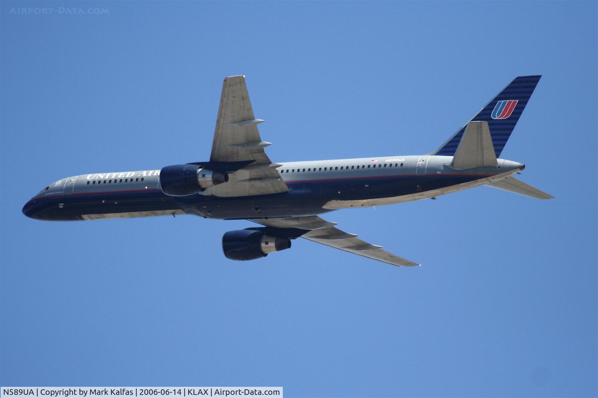 N589UA, 1997 Boeing 757-222 C/N 28707, United Airlines Boeing 757-222, N589UA departing KLAX 25R.