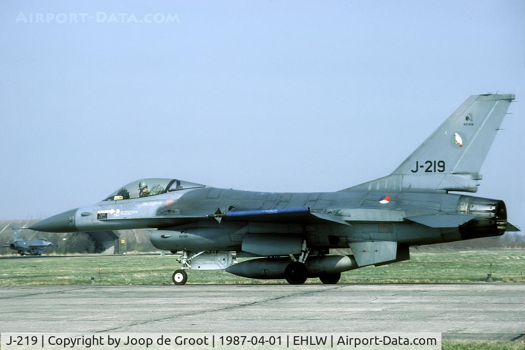 J-219, Fokker F-16A Fighting Falcon C/N 6D-8, 421 Sq CAF zap on tail and intake.