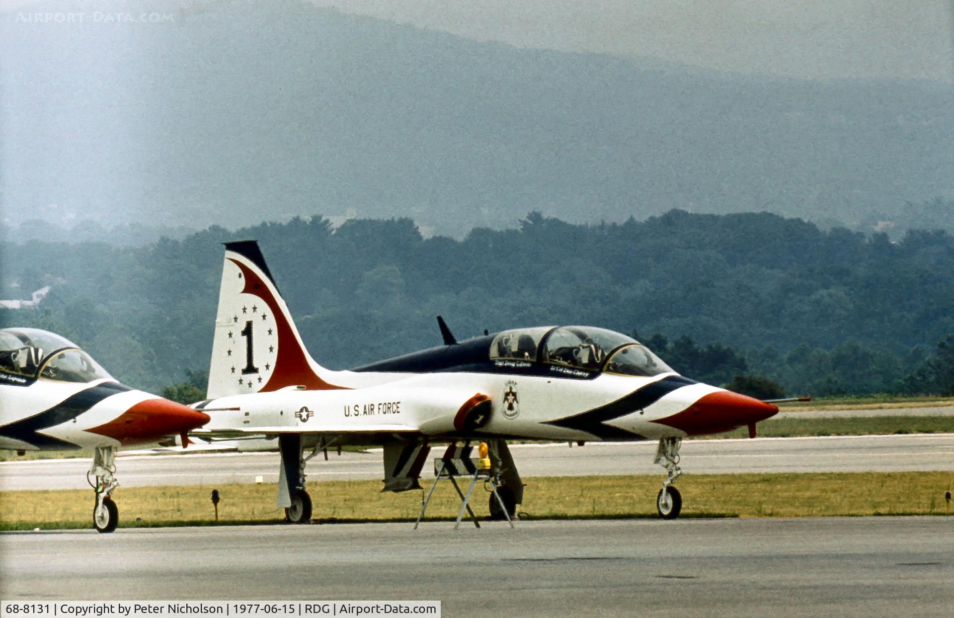68-8131, 1968 Northrop T-38A Talon C/N T.6136, Lead aircraft of the Thunderbirds aerobatic display team at the 1977 Reading Airshow.