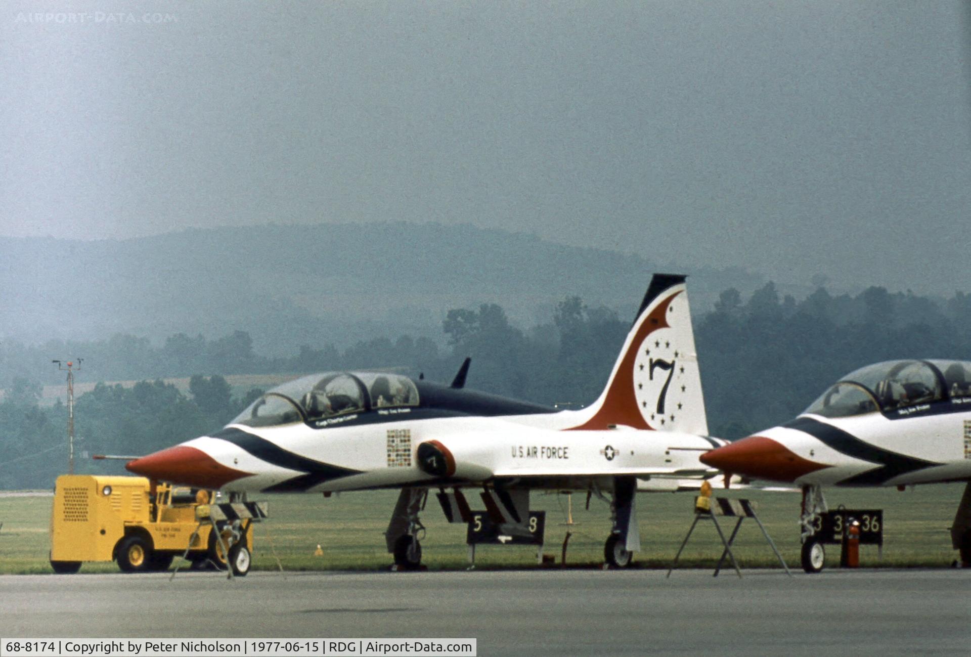 68-8174, 1968 Northrop T-38A Talon C/N T.6179, Thunderbird number 7 at the 1977 Reading Airshow.
