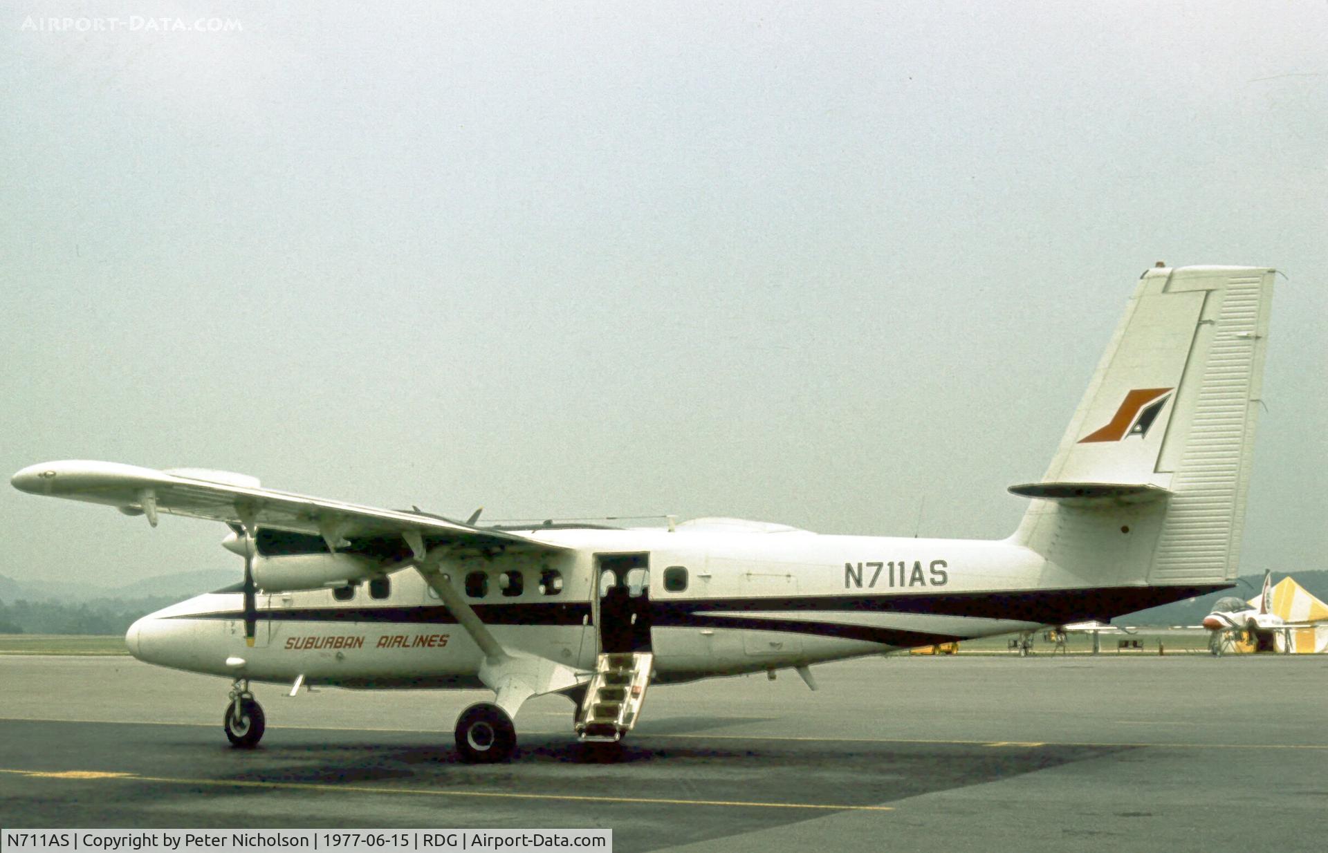 N711AS, 1969 De Havilland Canada DHC-6-200 Twin Otter C/N 202, Suburban Airlines operated this Twin Otter on scheduled flights during the 1977 Reading Airshow.
