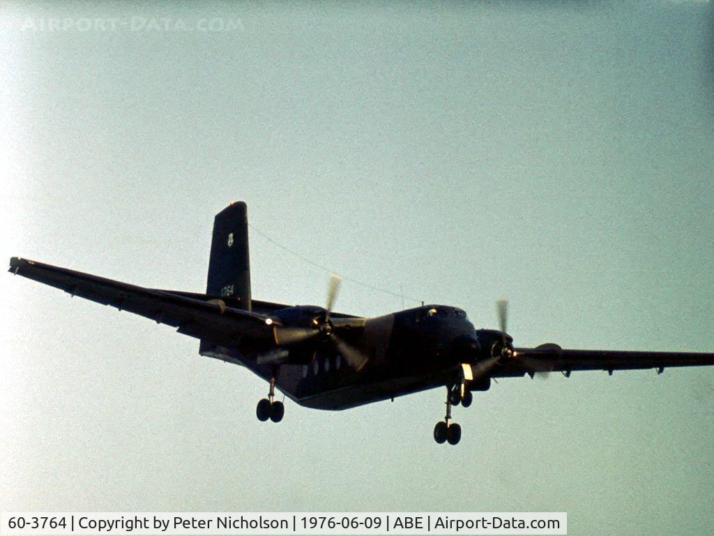 60-3764, 1961 De Havilland Canada DHC-4A Caribou C/N 15, C-7A Caribou of 150 TAS New Jersey ANG on finals at Allentown in the Summer of 1976.
