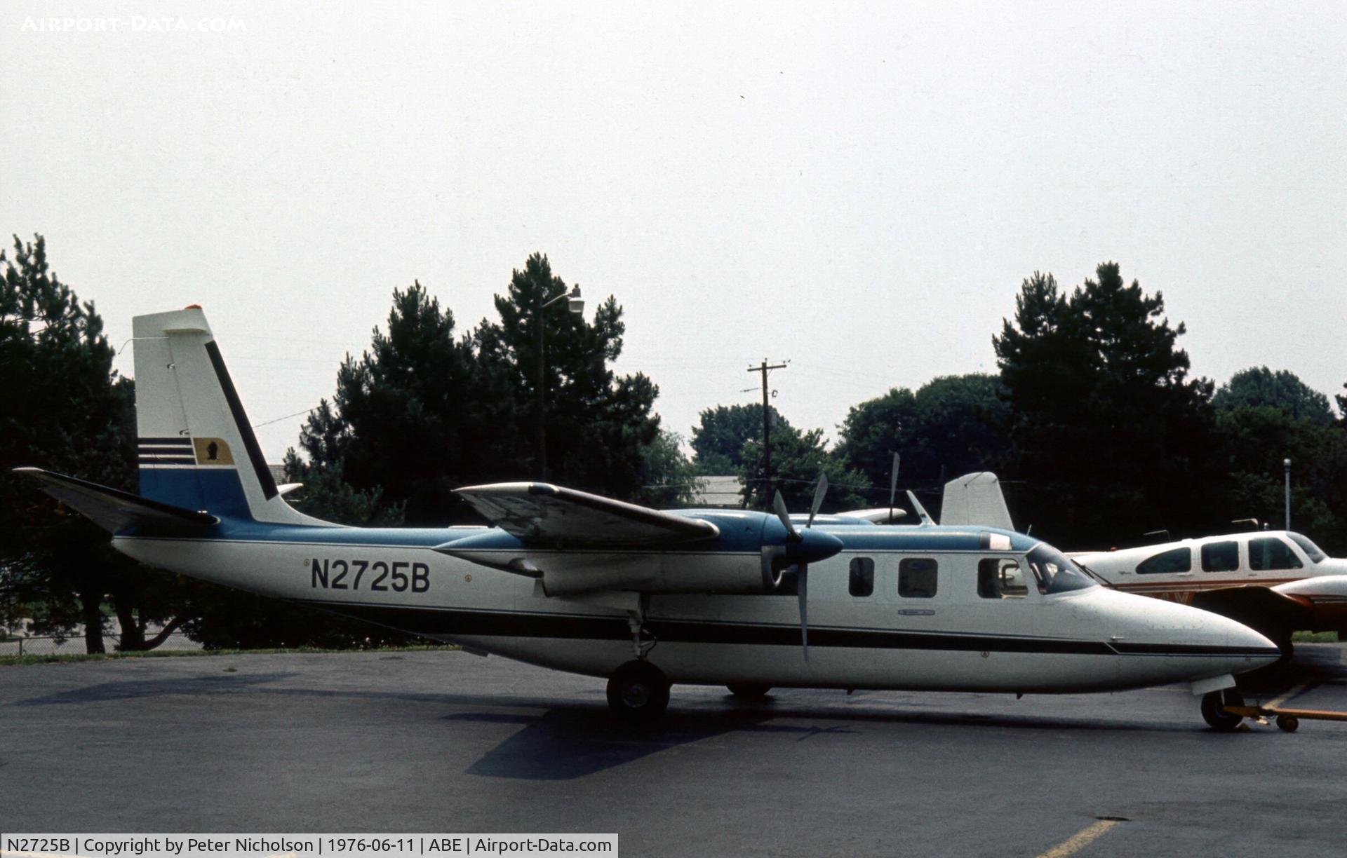 N2725B, 1969 Aero Commander 681 Hawk Commander C/N 6006, This Hawk Commander was seen at Allentown in the Summer of 1976.
