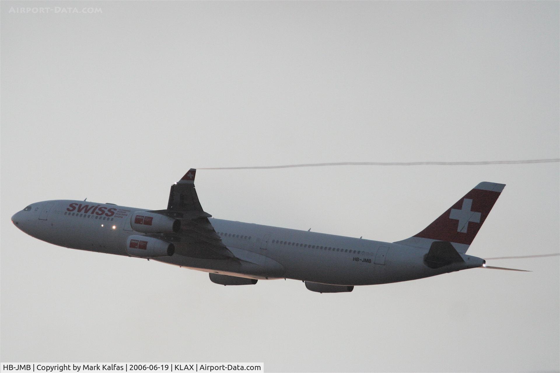 HB-JMB, 2003 Airbus A340-313 C/N 545, Swiss A340-313, HB-JMB departing 25R KLAX.