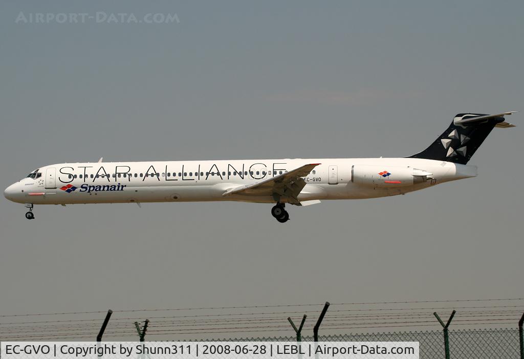 EC-GVO, 1988 McDonnell Douglas MD-83 (DC-9-83) C/N 49642, Landing rwy 25R in new Star Alliance c/s...