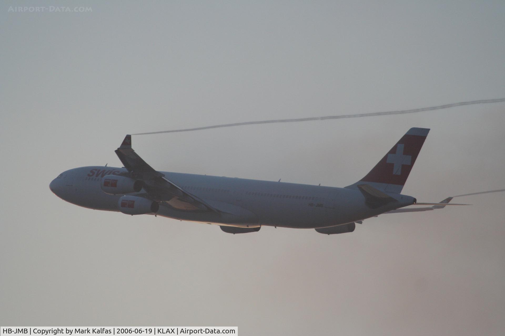 HB-JMB, 2003 Airbus A340-313 C/N 545, Swiss A340-313, HB-JMB departing 25R KLAX.