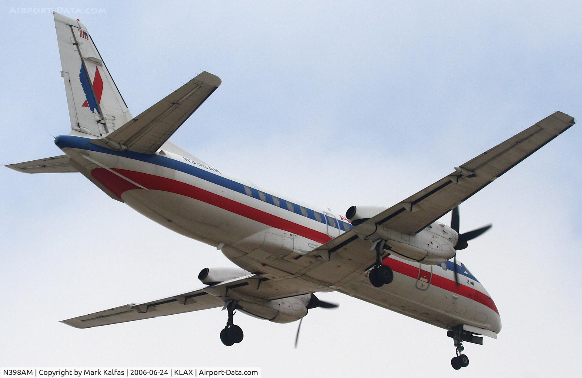 N398AM, 1996 Saab 340B C/N 340B-398, American Eagle SAAB 340B, N398AM short final 24R KLAX.