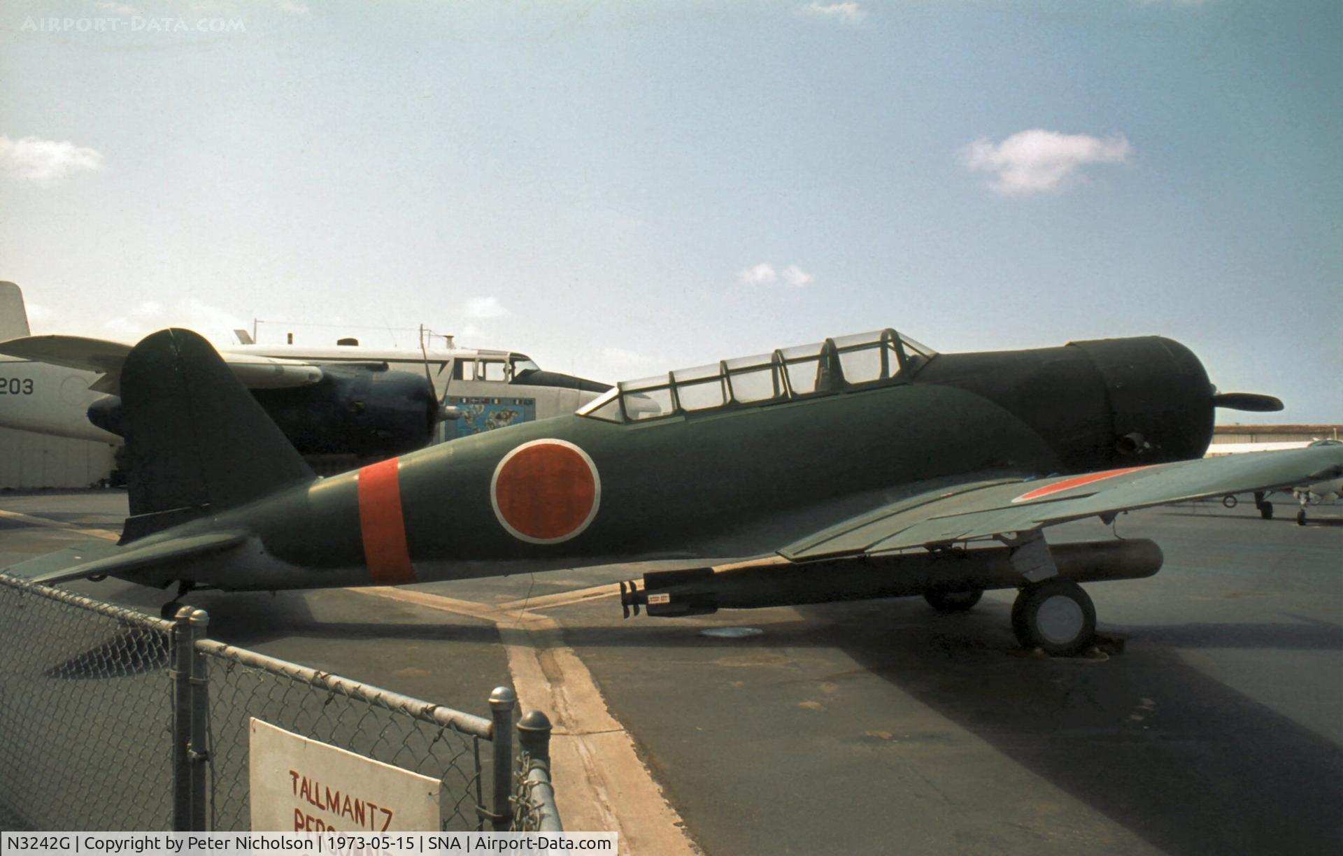 N3242G, 1945 North American AT-6D Texan C/N 43766, This Val replica was part of the Tallmantz Collection seen at Santa Ana in May 1973.