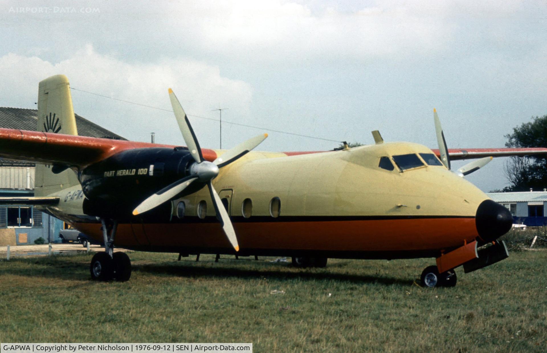 G-APWA, 1959 Handley Page HPR-7 Herald 201 C/N 149, Herald 201 languishing at Southend in the Summer of 1976.