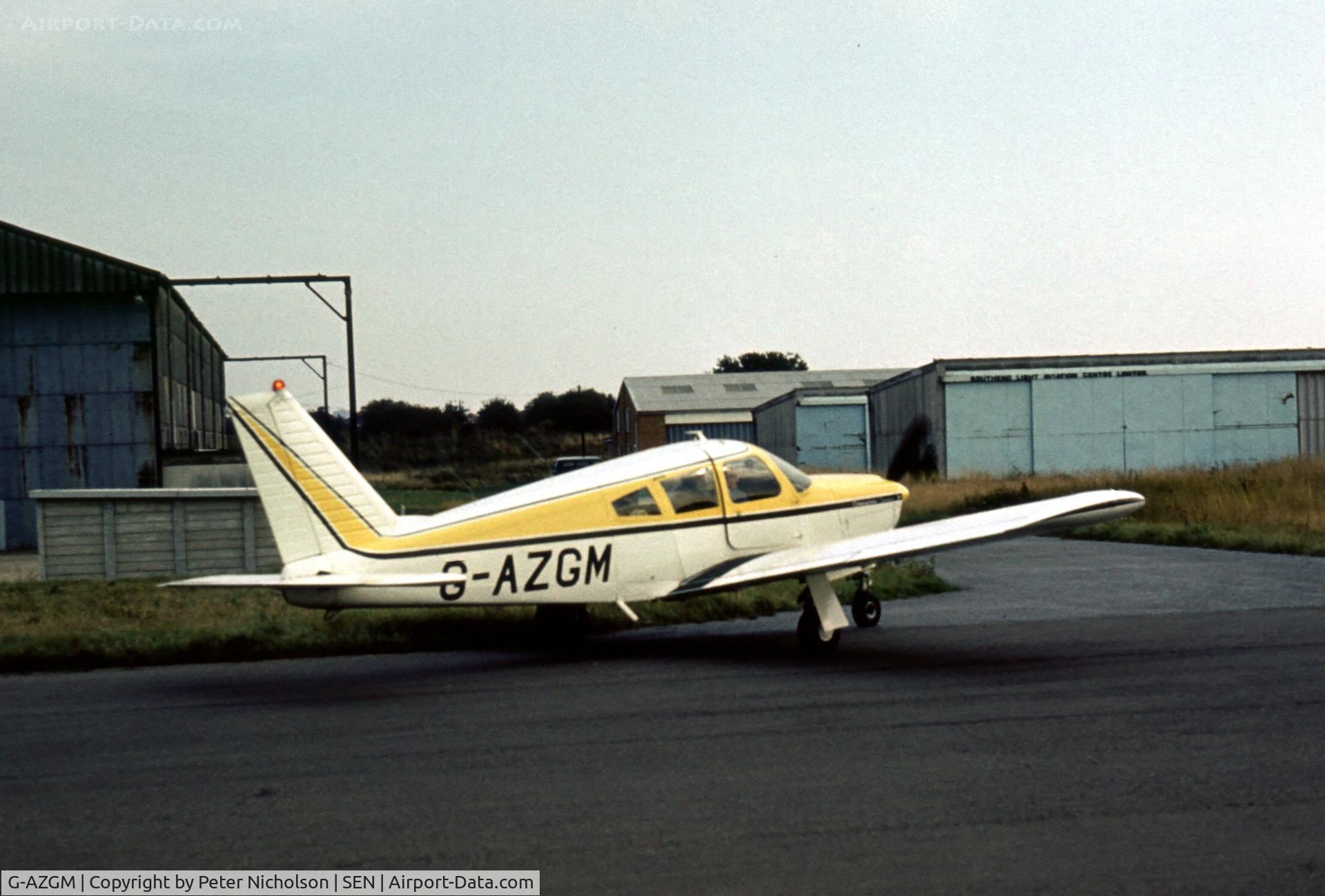 G-AZGM, 1968 Piper PA-28R-180 Cherokee Arrow C/N 28R-30411, This Cherokee Arrow 180D was seen at Southend in the Summer of 1976.