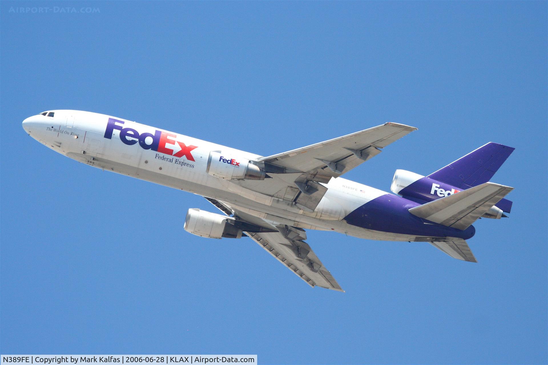 N389FE, 1974 McDonnell Douglas MD-10-10F C/N 46623, FedEx DC-10-10F, N389FE departing 25L KLAX.