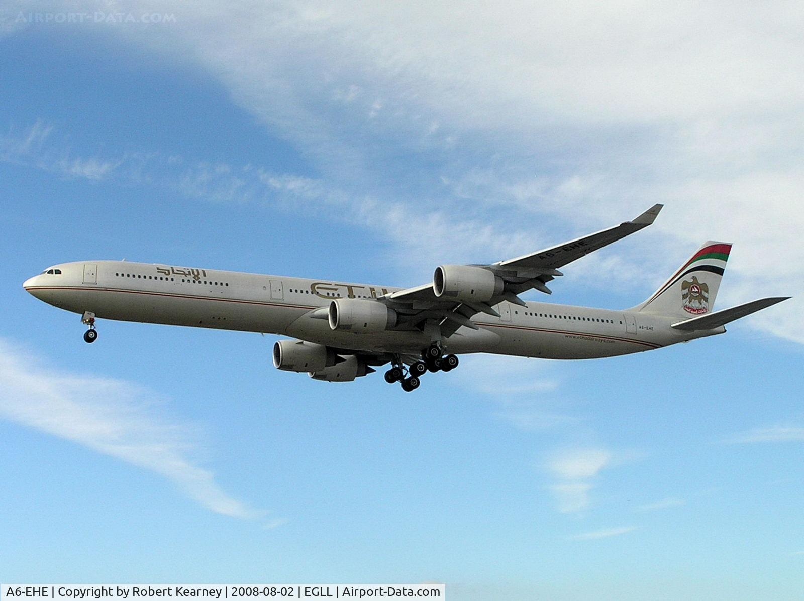 A6-EHE, 2007 Airbus A340-642X C/N 829, Ethiad on approach