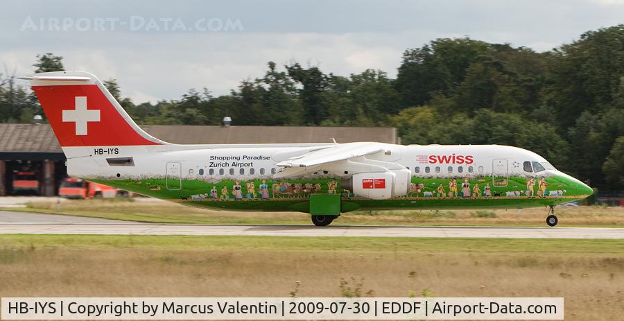 HB-IYS, 2001 British Aerospace Avro 146-RJ100 C/N E3381, Runway West, take off.