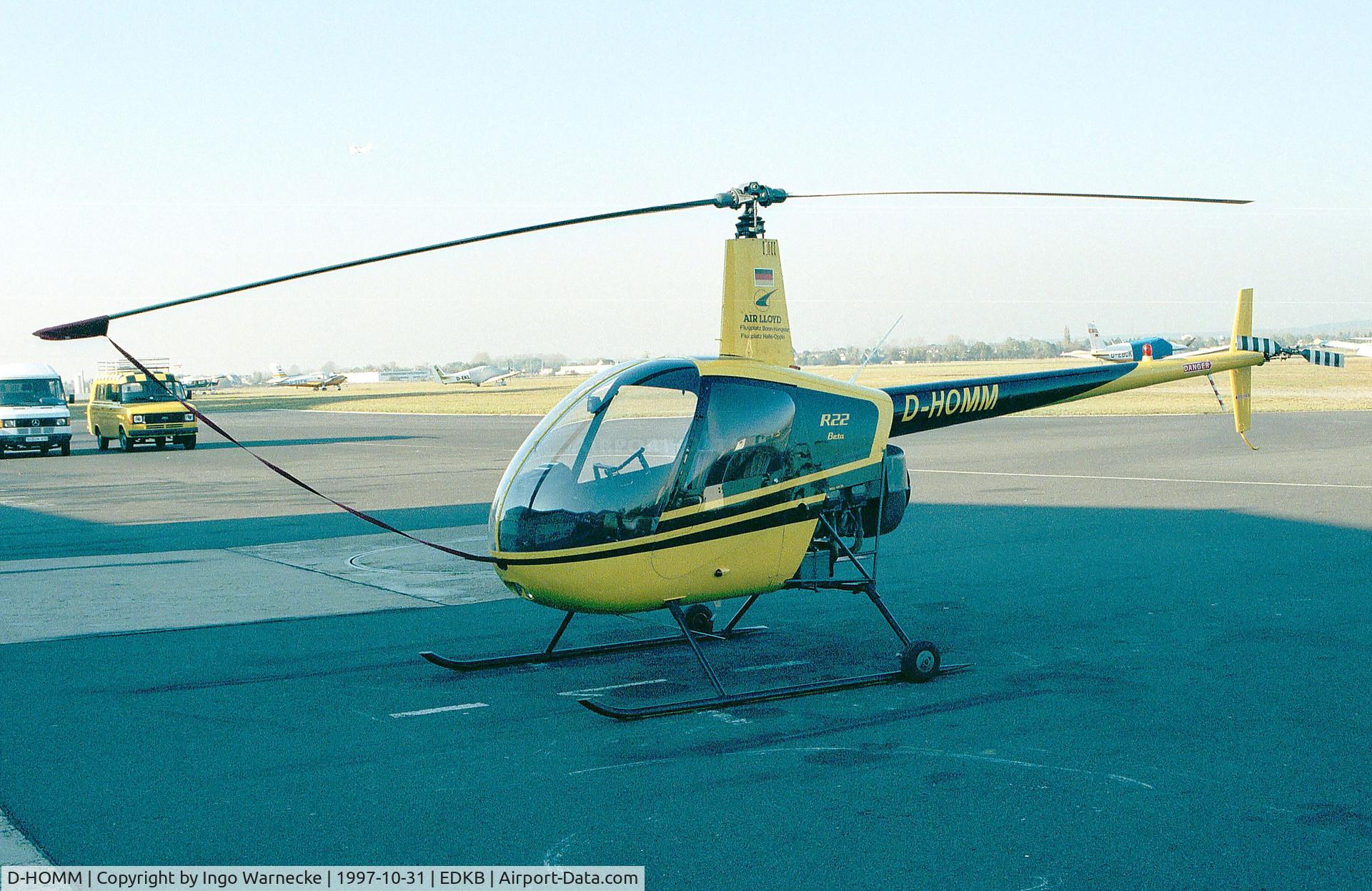 D-HOMM, Robinson R22 Beta C/N 2347, Robinson R22 Beta of Air Lloyd at Bonn-Hangelar airfield