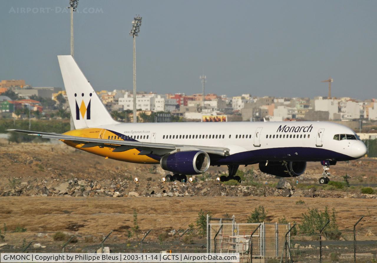 G-MONC, 1983 Boeing 757-2T7 C/N 22781, Turning to line up on rwy 08 when colors turn mellow (afternoon)