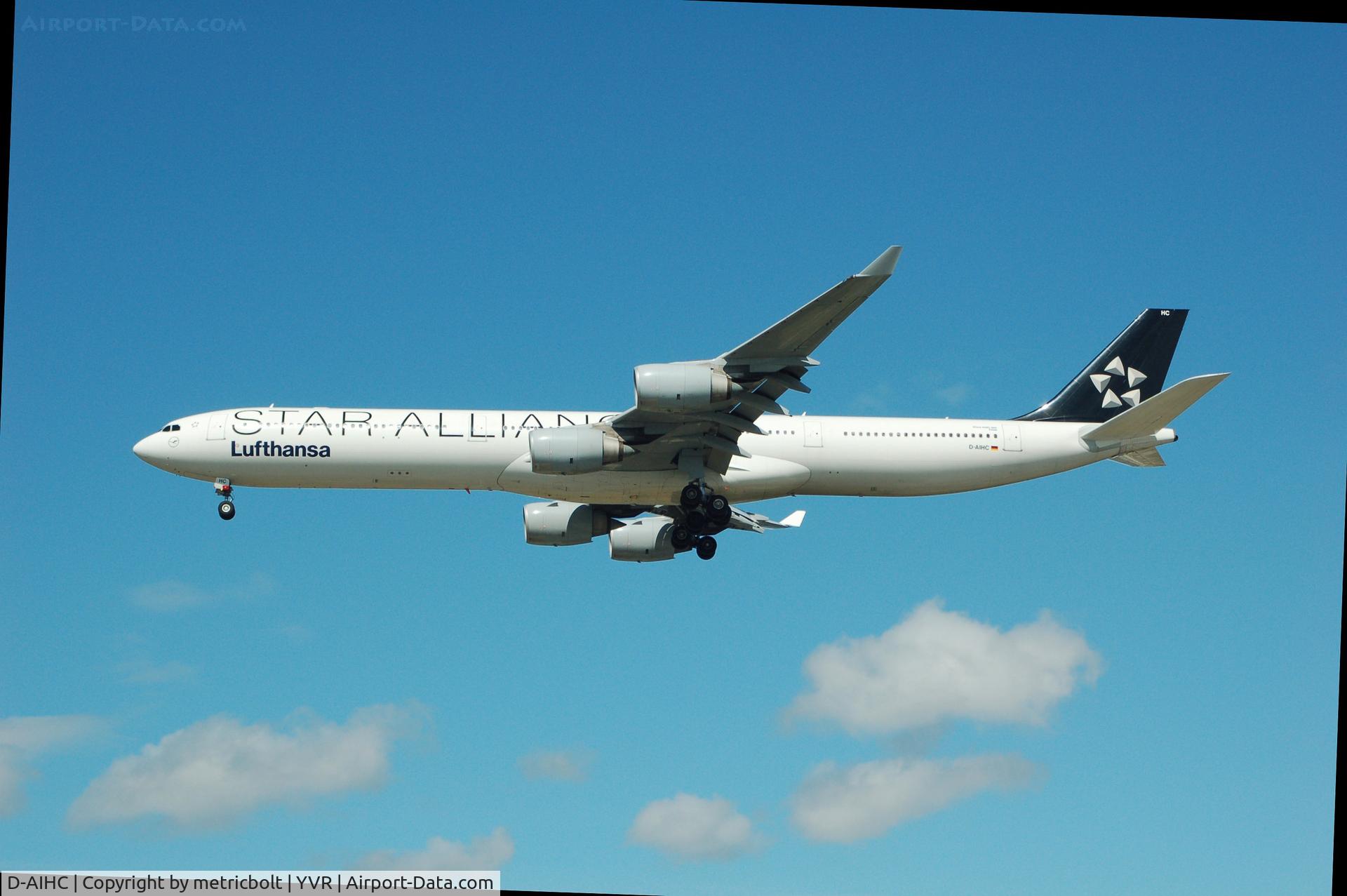 D-AIHC, 2003 Airbus A340-642 C/N 523, Landing at YVR