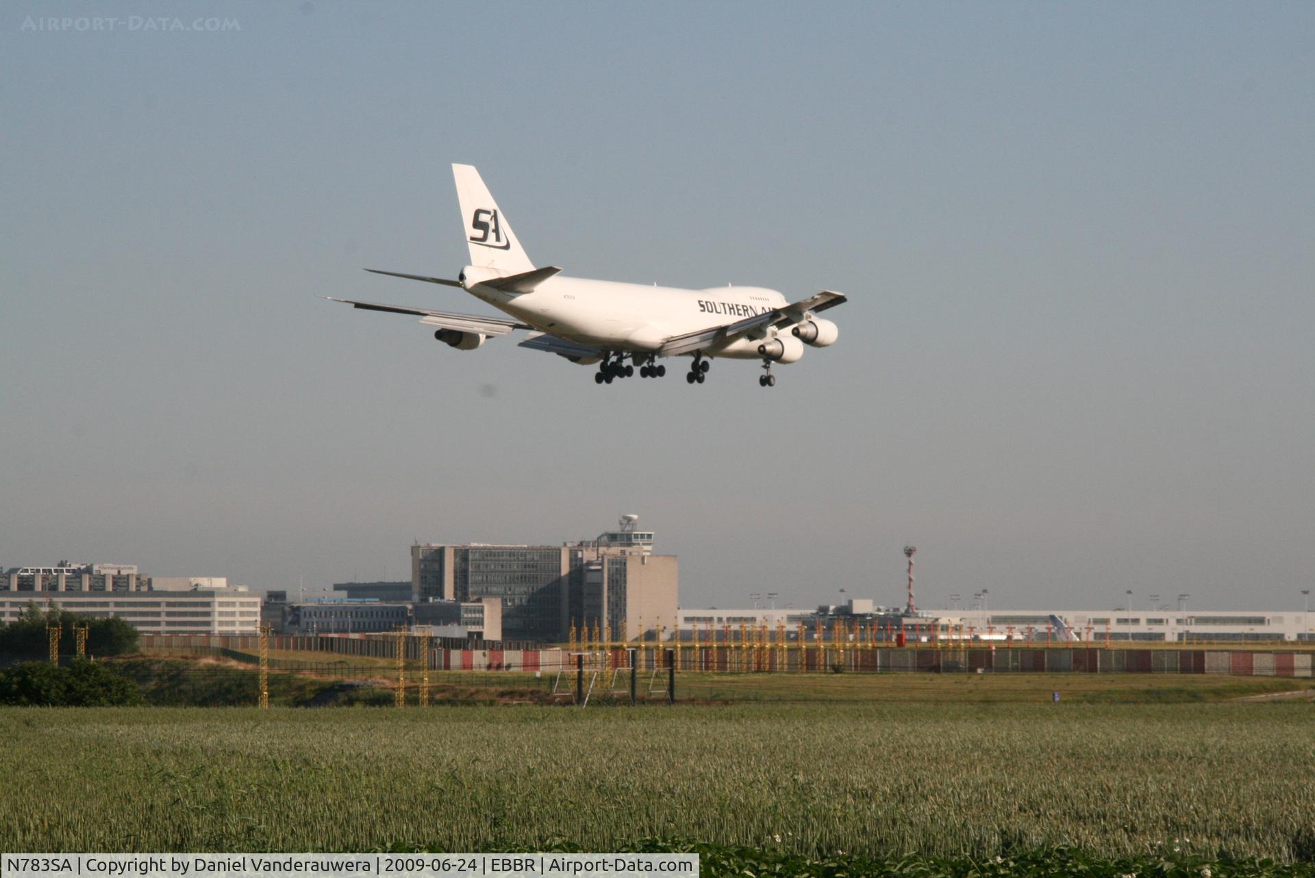 N783SA, 1987 Boeing 747-281F C/N 23919, several seconds before landing on rwy 02