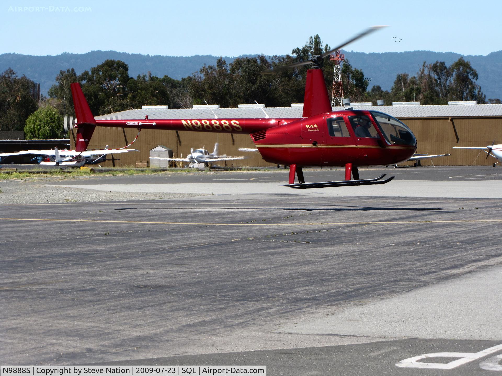 N9888S, 2007 Robinson R44 II C/N 11821, 2007 Robinson Helicopter Company R44 II lift off @ San Carlos Muni, CA