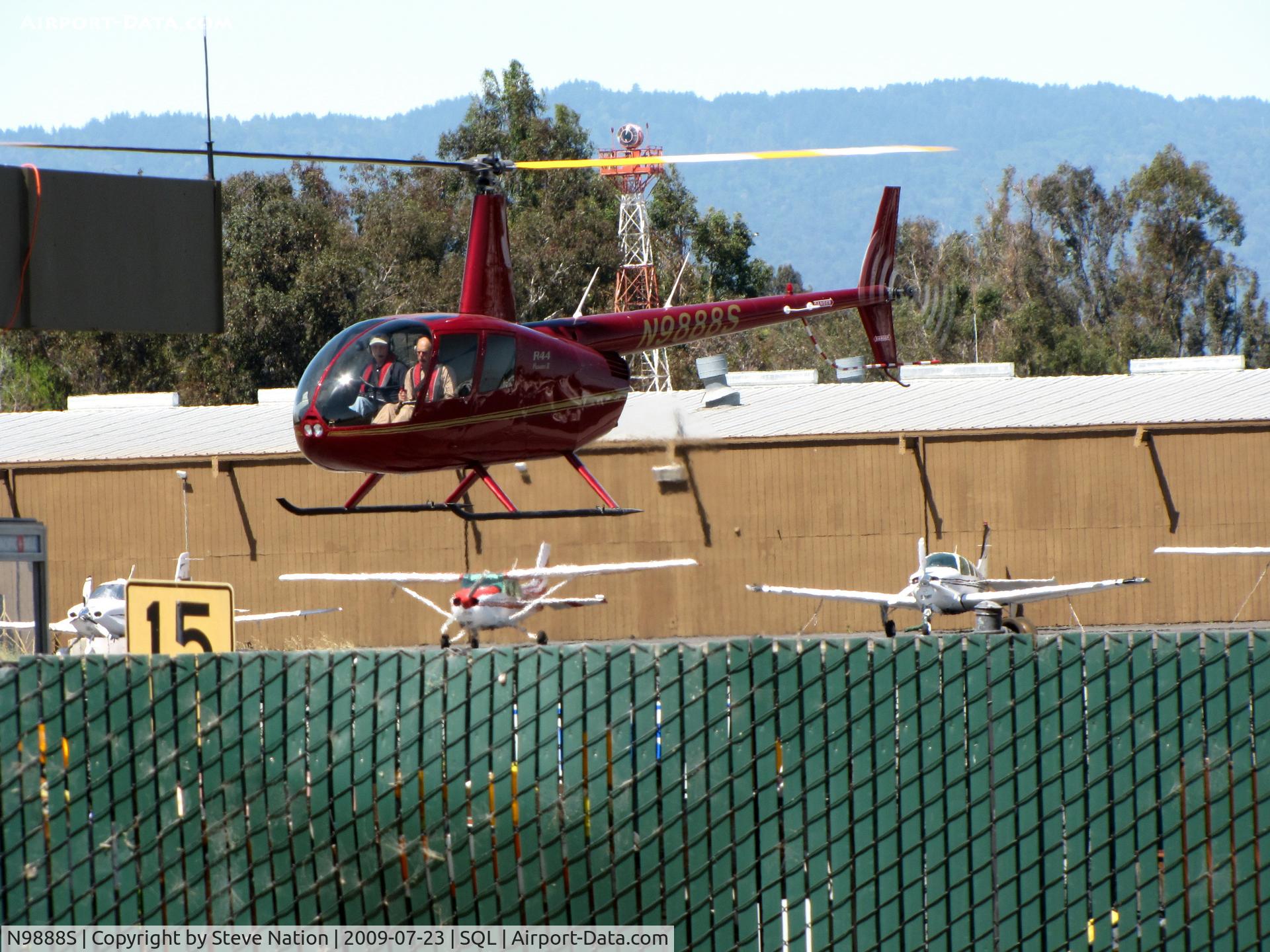 N9888S, 2007 Robinson R44 II C/N 11821, 2007 Robinson Helicopter Company R44 II left turn @ San Carlos Muni, CA