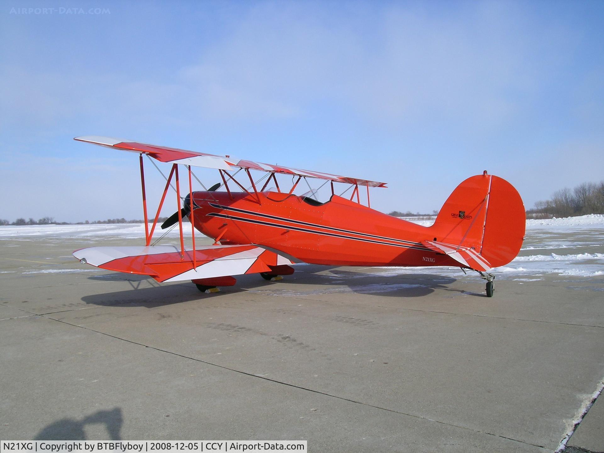 N21XG, 1982 Great Lakes 2T-1A-2 Sport Trainer C/N 1007, on the ramp at Charles City, IA on a very cold and windy day in Dec.