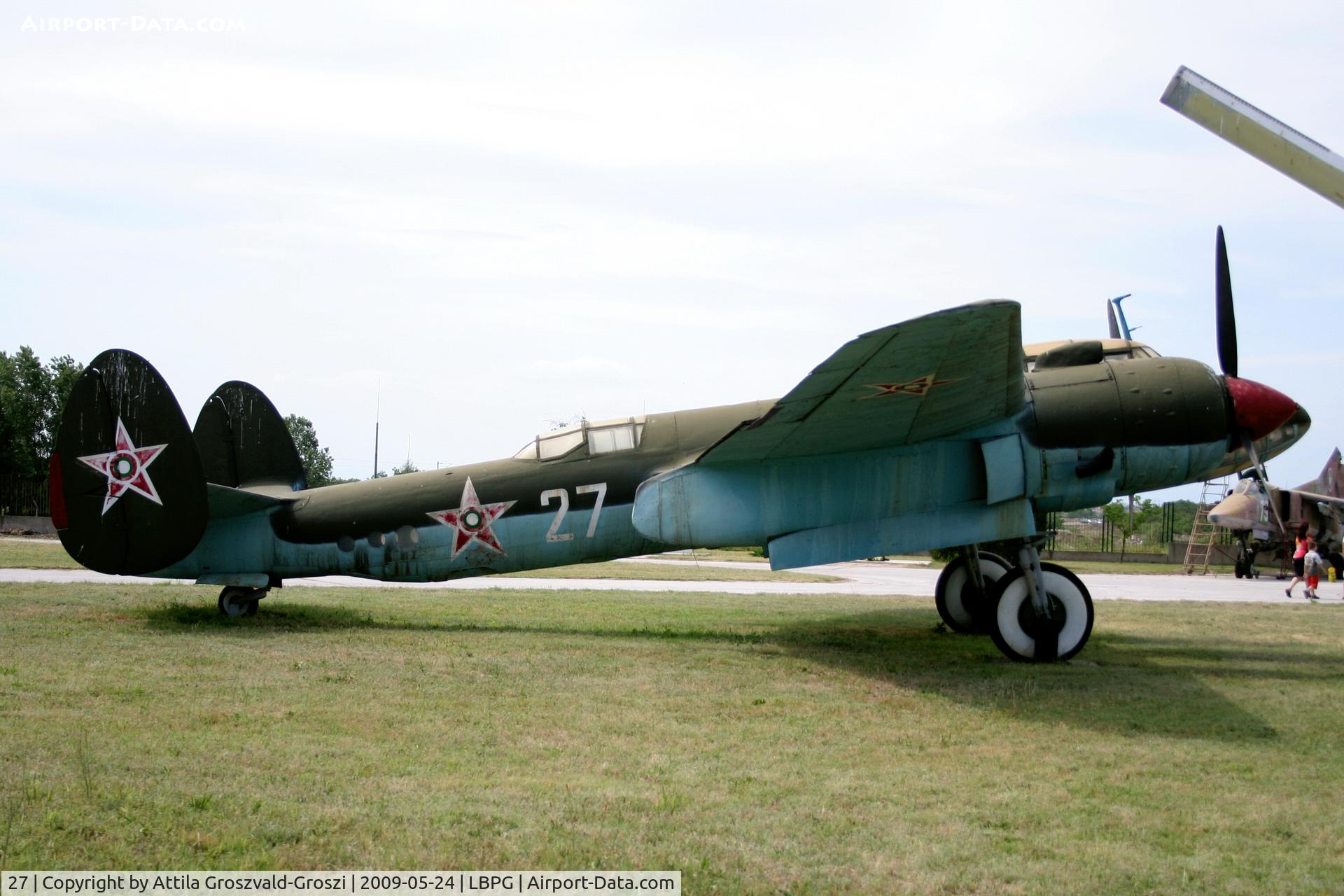 27, 1946 Tupolev Tu-2T C/N Not found 27, Bulgarian Museum of Aviation, Plovdiv-Krumovo (LBPG). His original register 251, exhibited with a 27 register number.