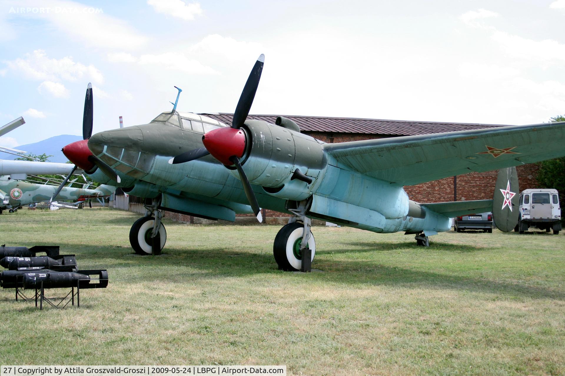 27, 1946 Tupolev Tu-2T C/N Not found 27, Bulgarian Museum of Aviation, Plovdiv-Krumovo (LBPG). His original register 251, exhibited with a 27 register number.