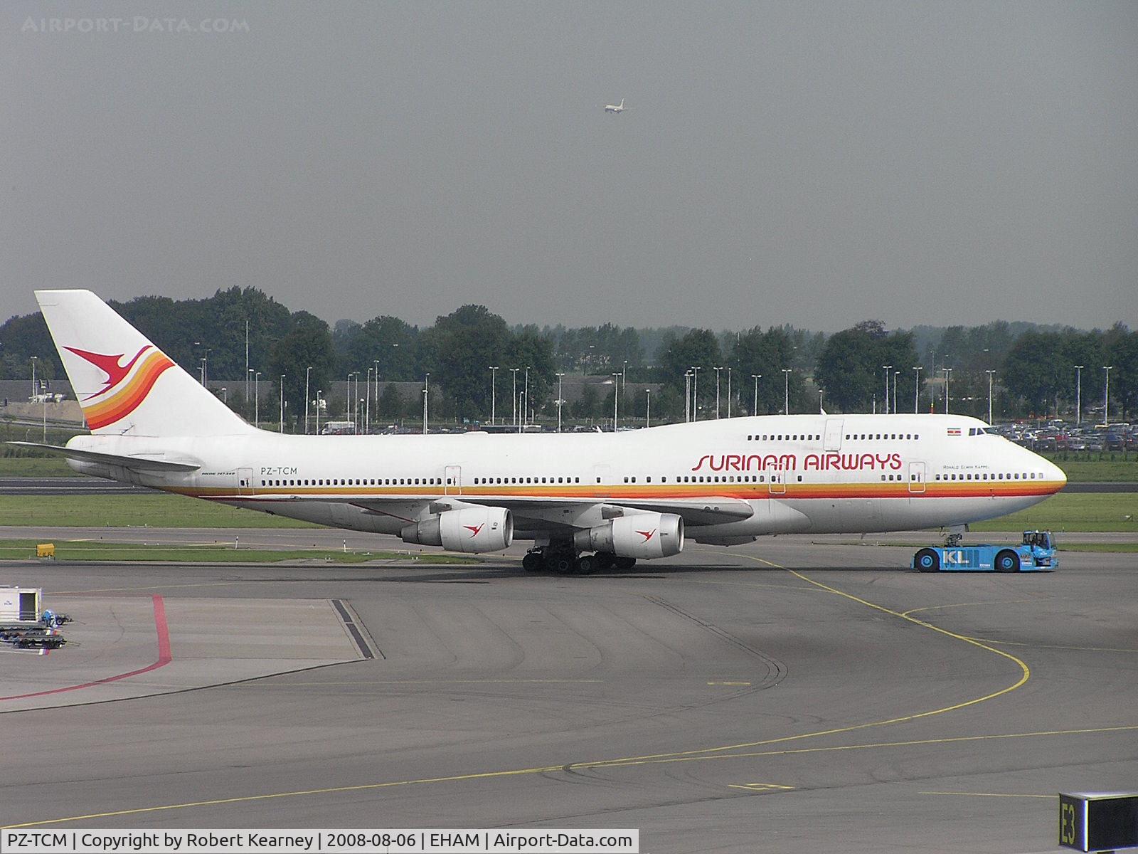 PZ-TCM, 1986 Boeing 747-306M C/N 23508/657, Surinam on tow