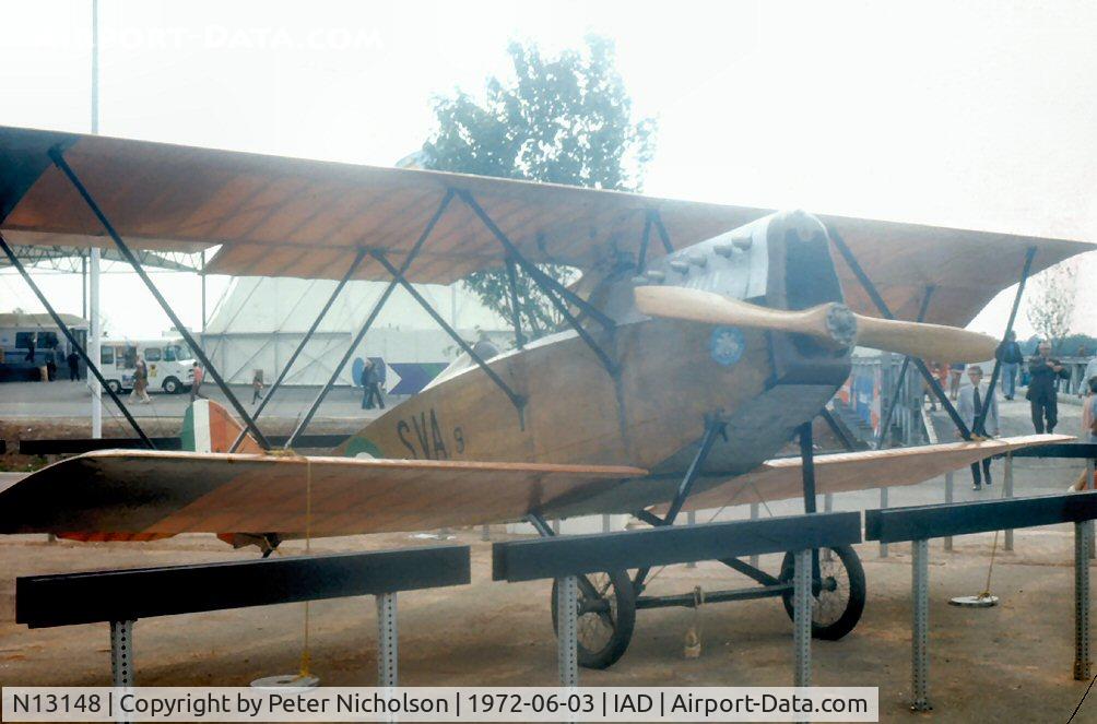 N13148, 1918 Ansaldo TYPE 9 C/N 89, Another view of the Ansaldo SVA-9 on display at Transpo 72.