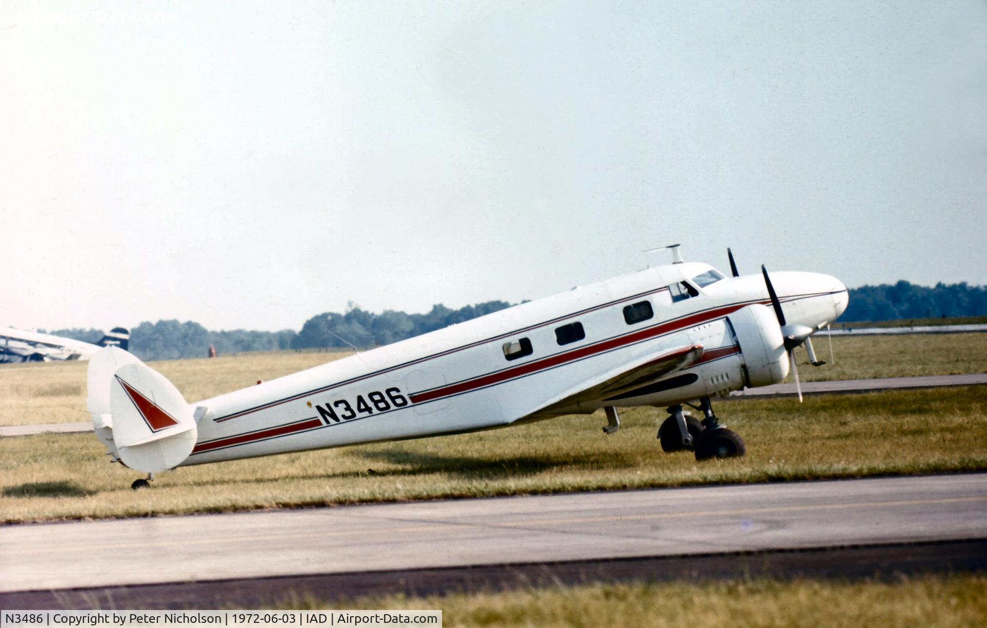 N3486, Lockheed 12A Electra Junior C/N 1245, This Electra Junior was present at Dulles Intnl Airport at the time of Transpo 72.