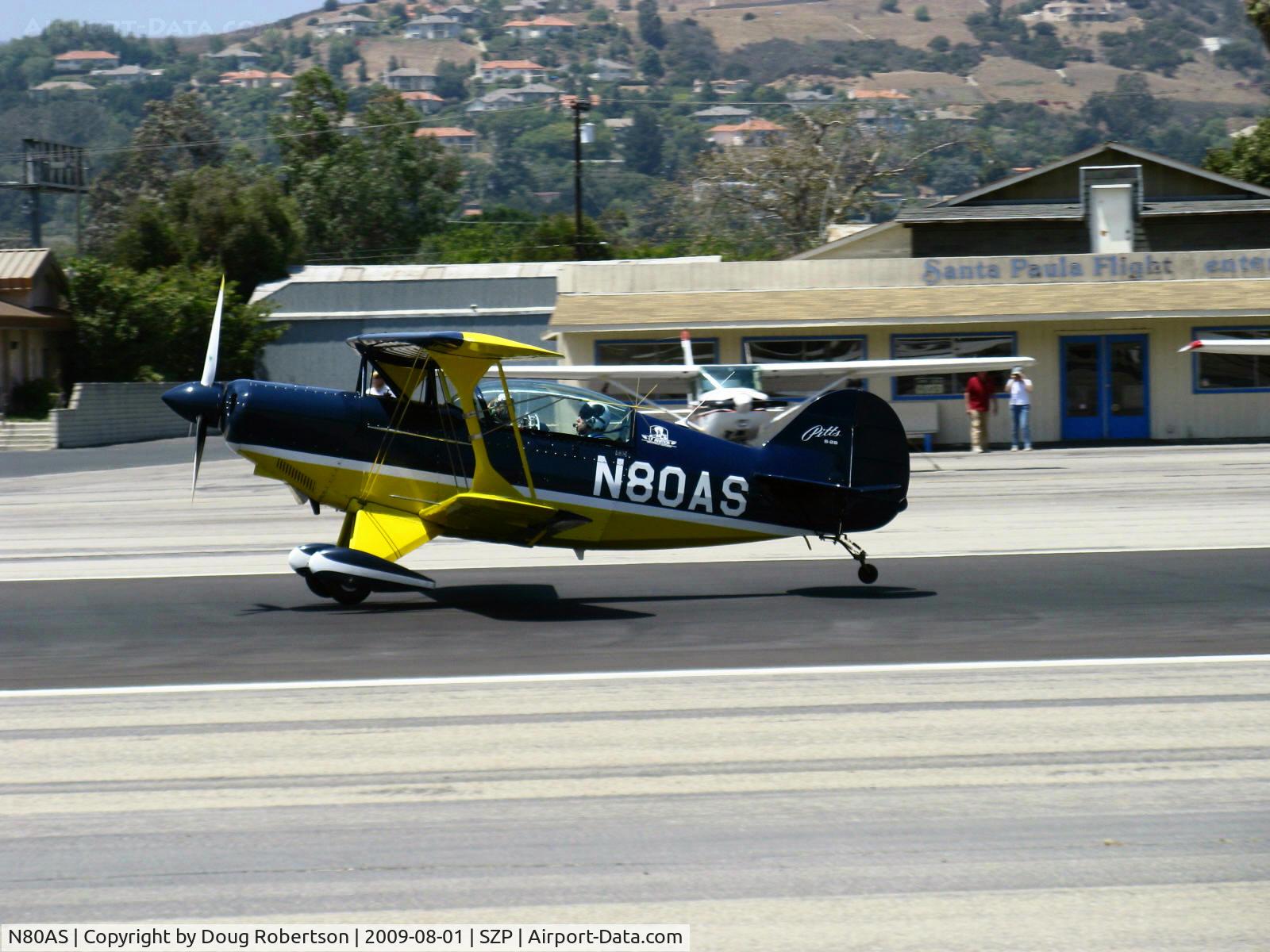 N80AS, 1992 Pitts S-2B Special C/N 5244, 1992 Pitts Aerobatics PITTS S-2B, Lycoming AEIO-540, landing roll Rwy 22