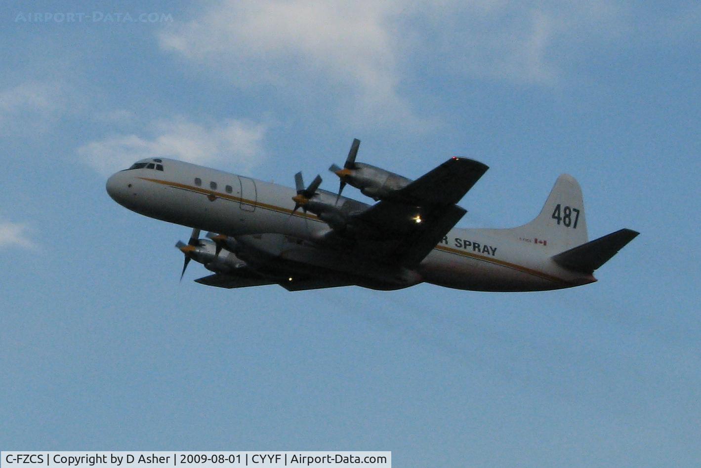 C-FZCS, 1959 Lockheed L-188A(F) Electra C/N 1060, Taking off to fires from Penticton airport