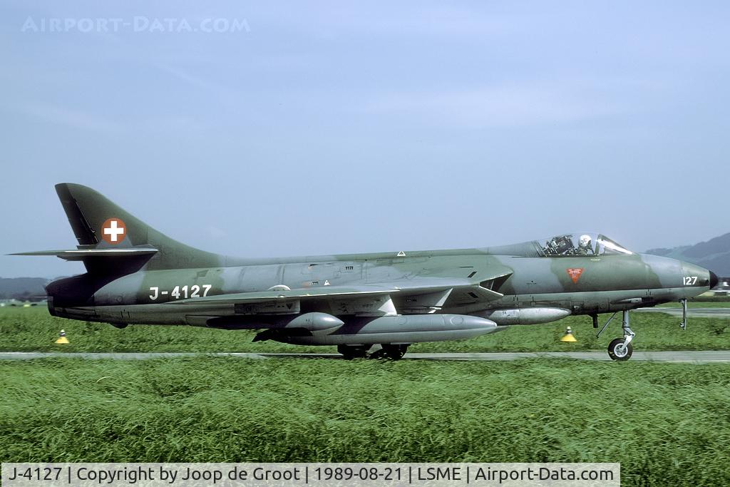 J-4127, Hawker Hunter F.58 C/N 41H-695335, Former RNlAF Hunter N-313 was rebuilt by Hawker Siddeley to F.58A. Standards. It was scrapped in 1992.