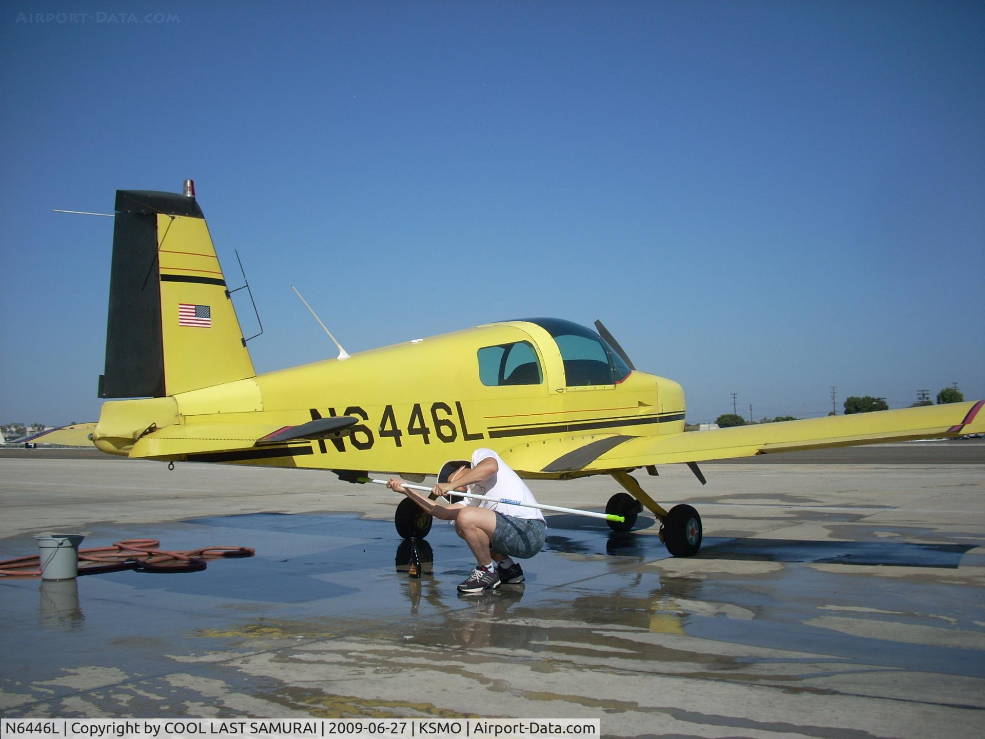 N6446L, 1972 American Aviation AA-1A Trainer C/N AA1A-0446, AA1A, 46L, being washed at SMO wash rack.
