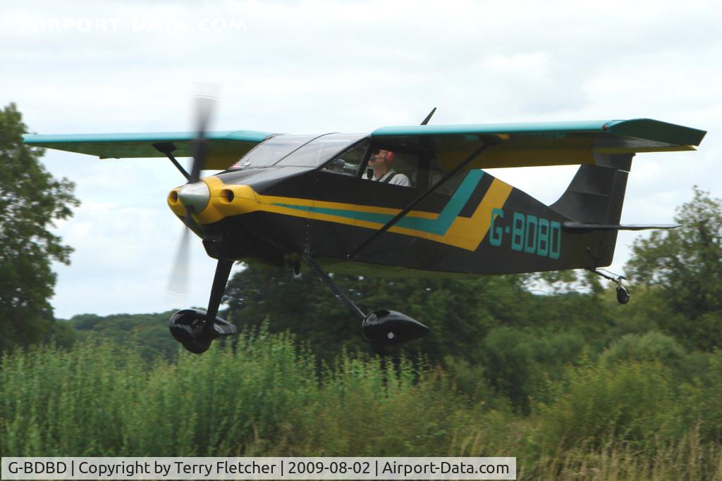 G-BDBD, 1963 Wittman W-8 Tailwind C/N 133, Wittman Tailwind hedge-hopping into  the 2009 Stoke Golding Stakeout event