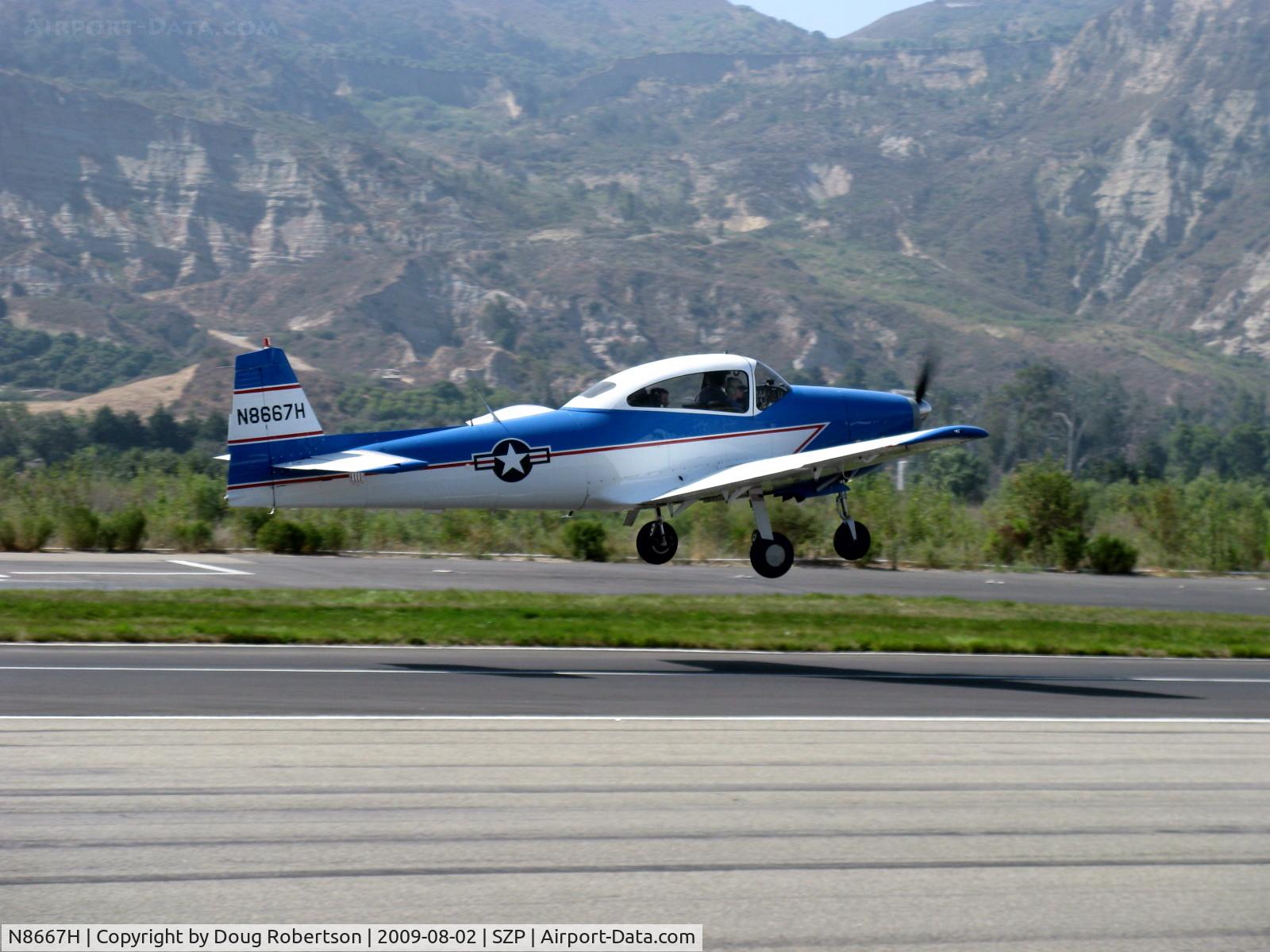 N8667H, 1947 North American Navion C/N NAV-4-667, 1947 North American NAVION, 285 Hp Continental conversion, takeoff climb Rwy 22, Young Eagles flight